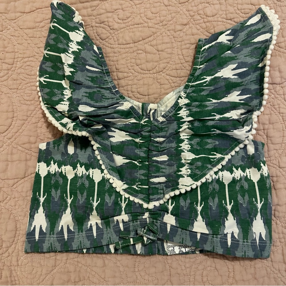 Kate Quinn Green Ruffled Crop Top with Bib Collar